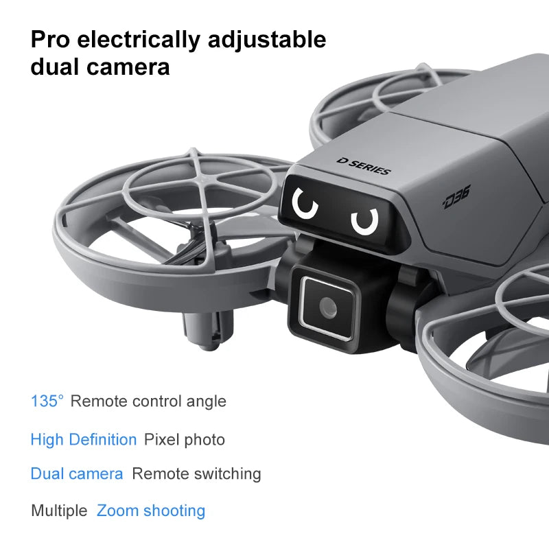 D36 Drone 4K HD Aerial Photography Dual Cameras Screen RC Quadcopter with Dynamic Lighting Optical Flow UAV Toys Gifts