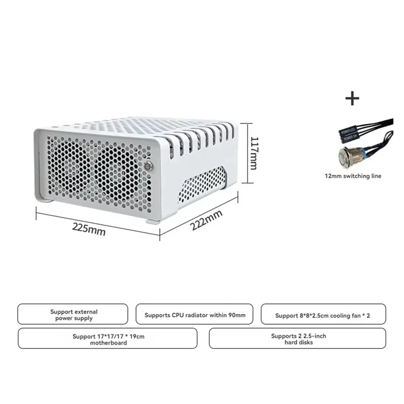 Computer Case Desktop ITX Small Case HTPC Horizontal Case White