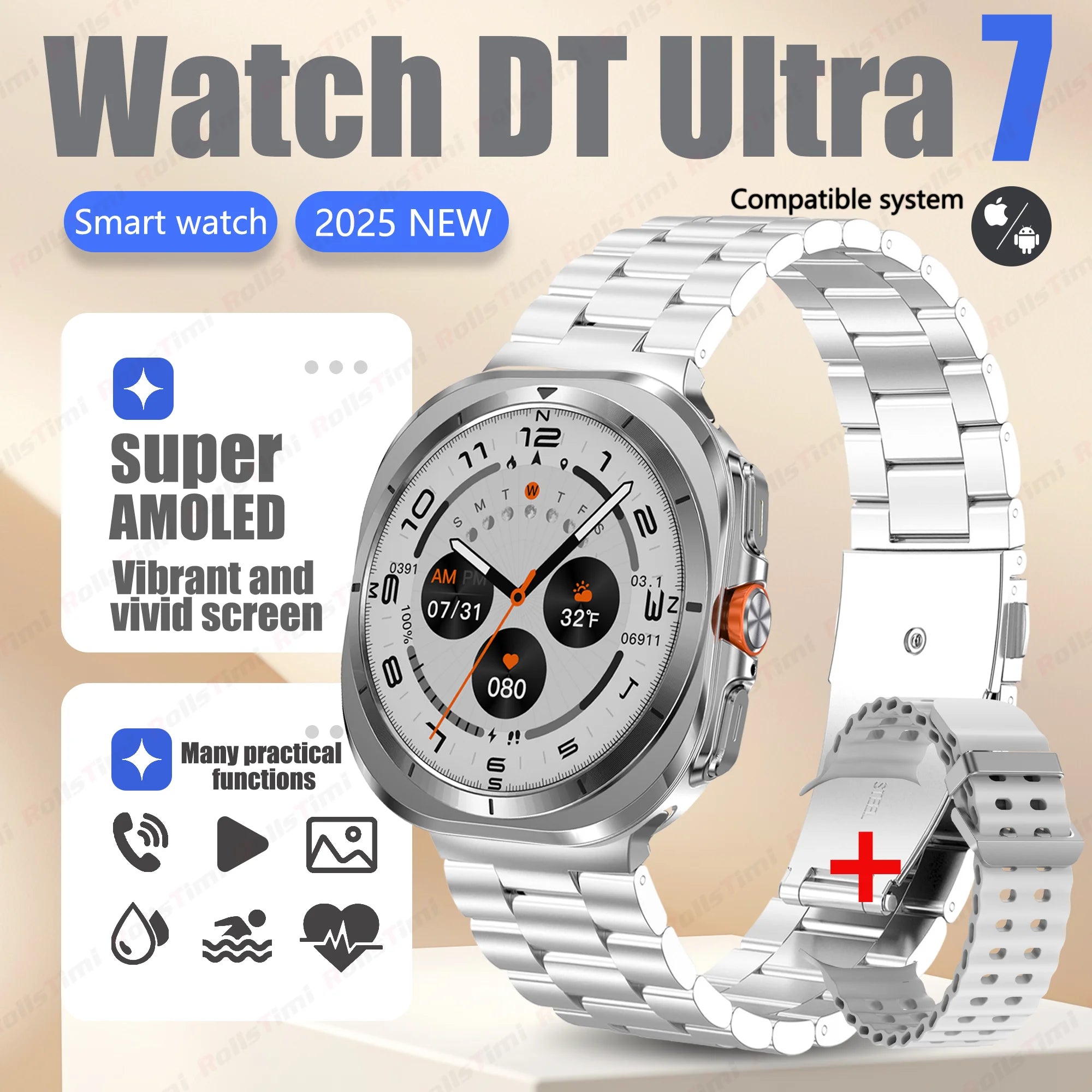 Smart Watch 7Ultra for Men ChatGPT Compass NFC 360*360 AMOLED Screen Heart Rate Monitor Bluetooth Call IP68 Waterproof Smartwat