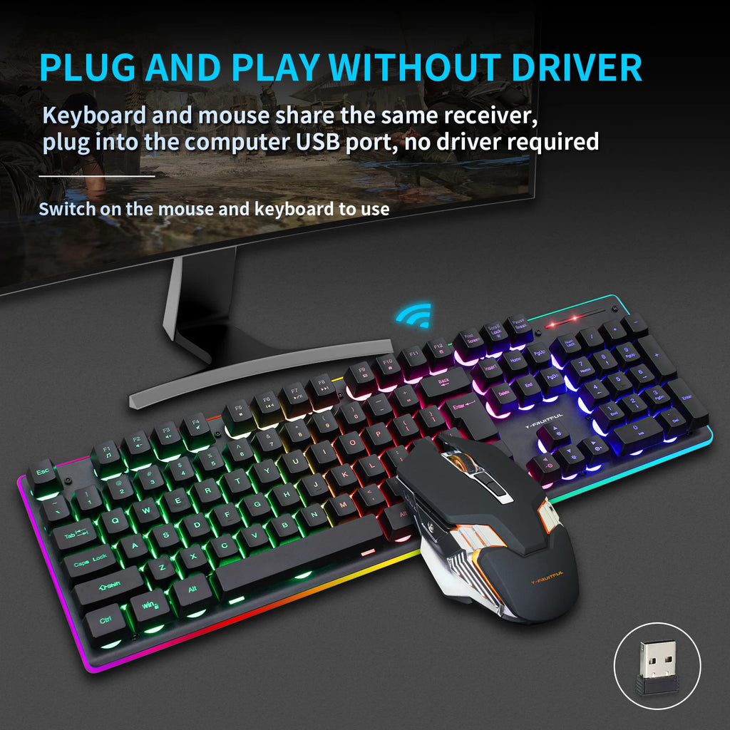 104 Keys RGB Computer Ergonomic Gamer Keyboard Mouse Wireless USB Rechargeable Gaming Mechanical Keyboard And Mouse Set Combos