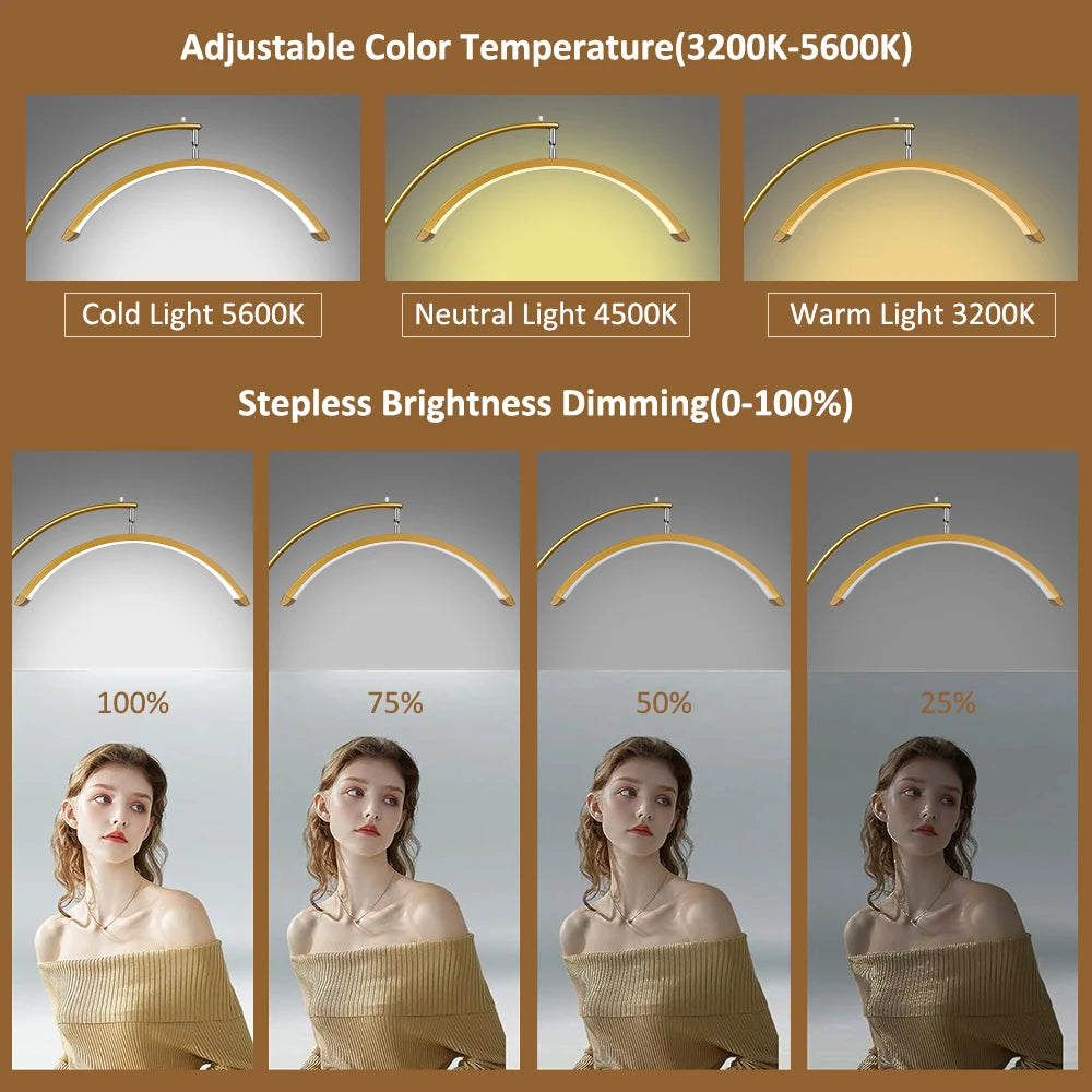 23INCH LED Half Moon Light Half Moon Adjustable Cold & Warm Lighting with Phone Holder for lash Facial Makeup Tattoo Skincare