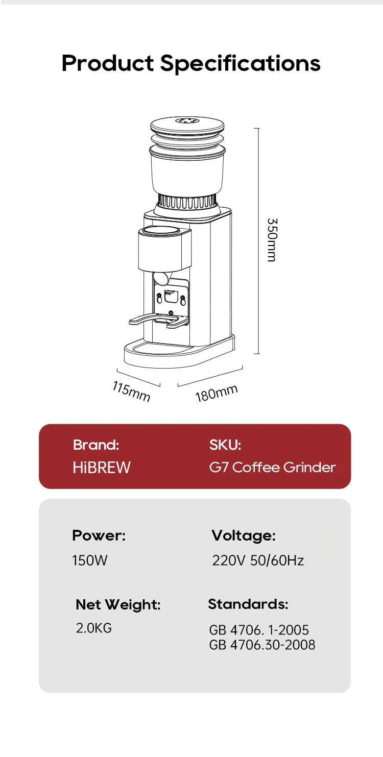 HiBREW Automatic Coffee Mill Electric Coffee Grinder with 48 Gears for Espresso American Coffee Pour Over Visual Bean Storage G7