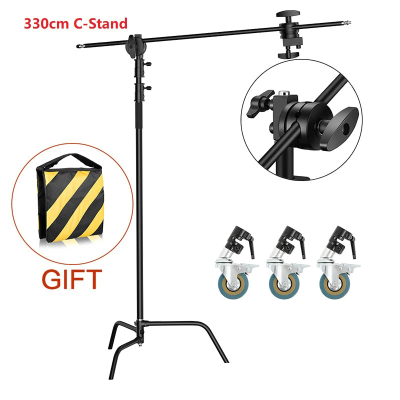 Photographic Equipment Professional Stainless Steel 2.6-3.3m Heavy Duty Light C Stand Studio Softbox Heavy Duty Tripod Carrybag