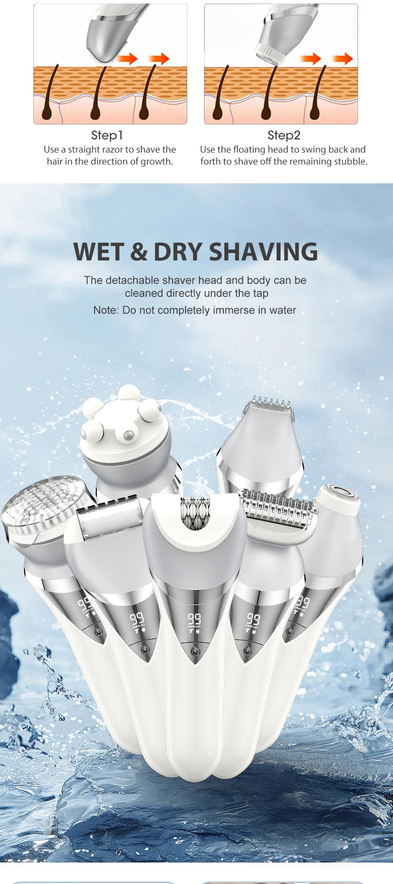 7in1 Electric Hair Removal for Women Bikini Trimmer Razor Massager Foot Callus Remover Waterproof Body Epilator Facial Razor