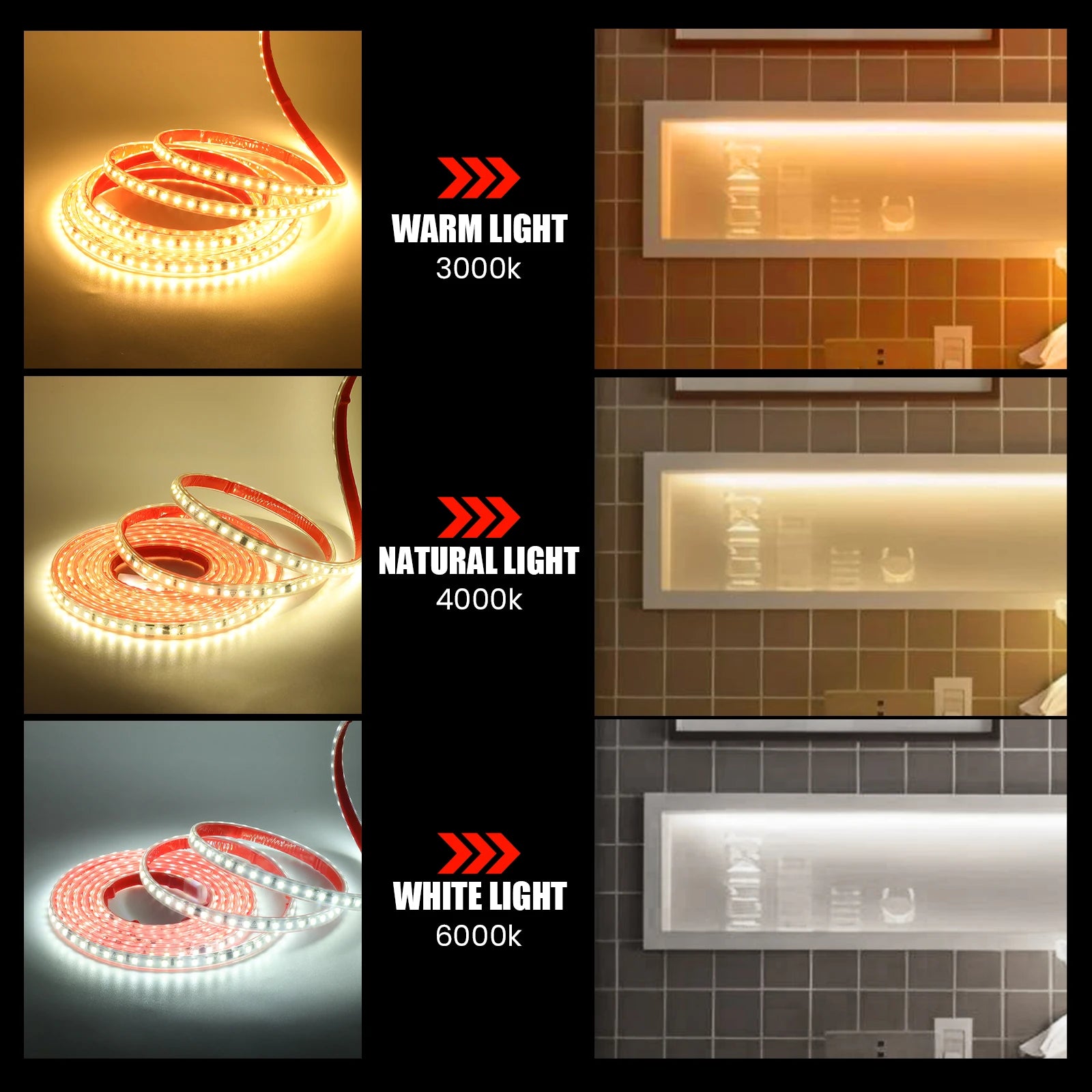 220V LED Strip Light 0.5m 5m 10m 20m 25m 30m 40m 2835 120LEDs Flexible LED Tape with Adhesive Tape Waterproof Ribbon Light