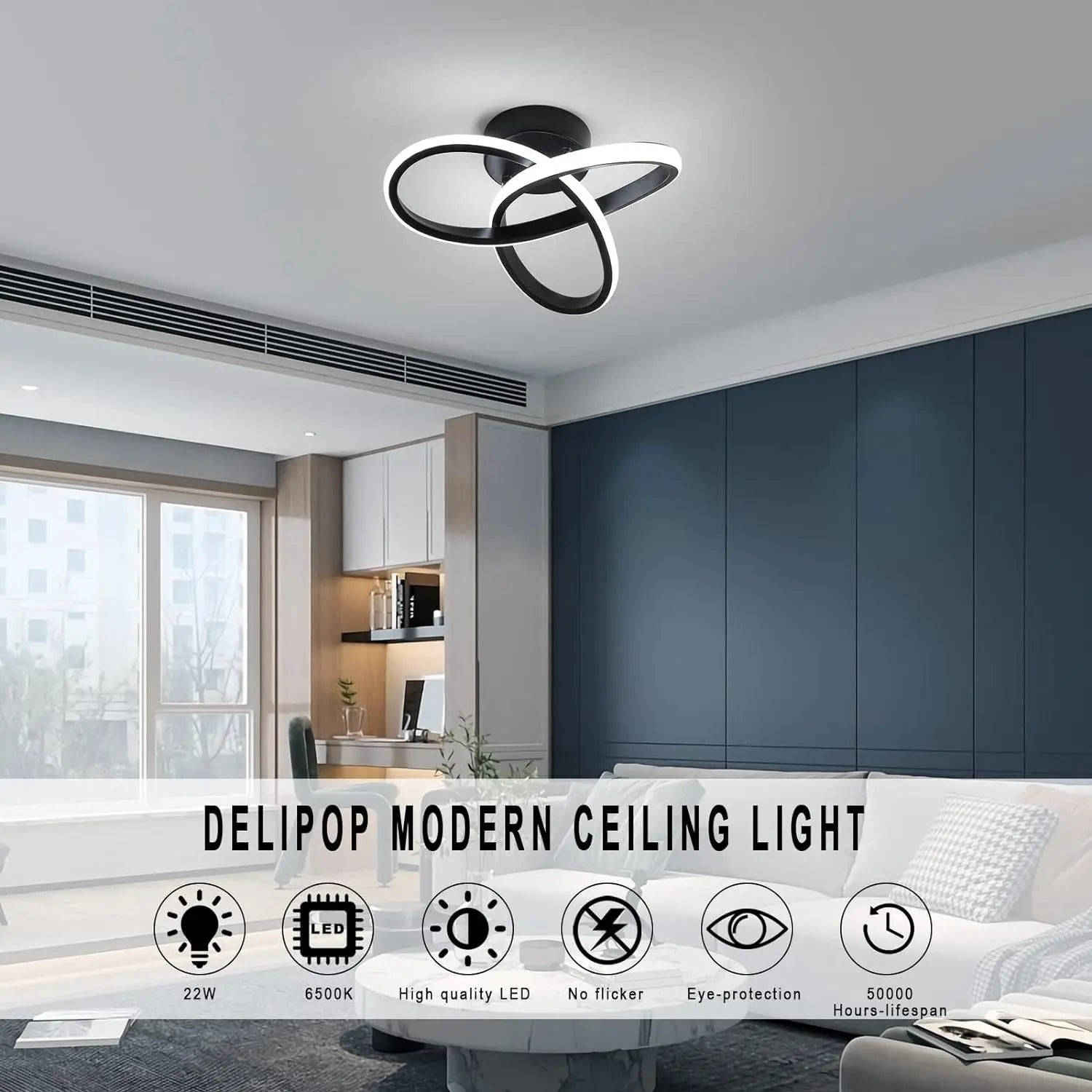 Modern LED Ceiling Light Trefoil Dimmable Black White Gold Lamp Bedroom Bedside Corridor Living Room Backgroud Home Indoor Decor