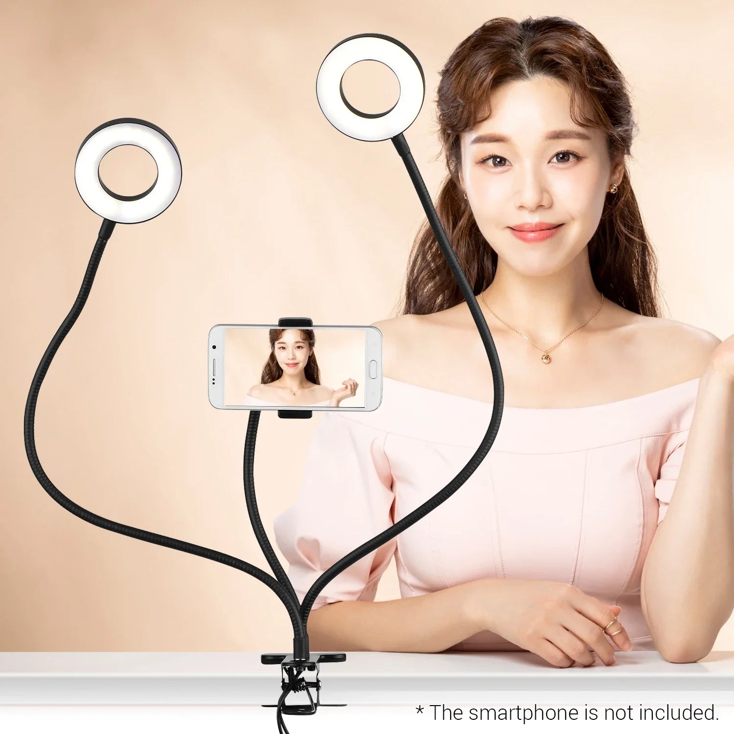 Dual Lights Led Ring Fill Light Flexiable USB Ring Light Fill-in Lamp Dimmable Ring Lamp with Phone Holder for Live Streaming