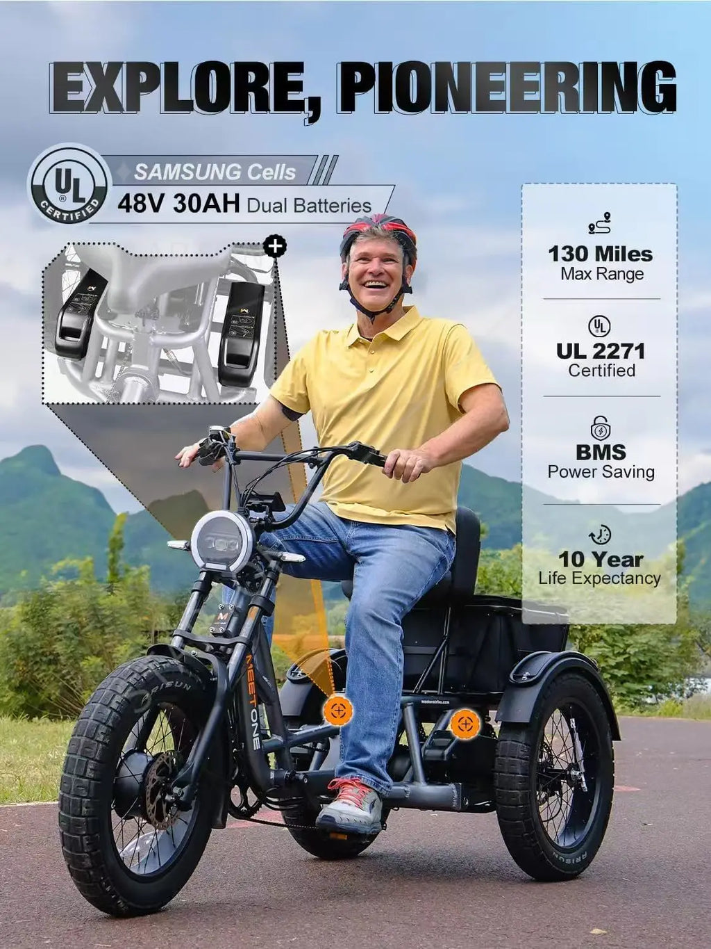 High Power Long Range Dual Motor Dual Battery 3 Wheel E Cargo Trike Adults Sand and Snow Fat Tire Electric Delivery Tricycle