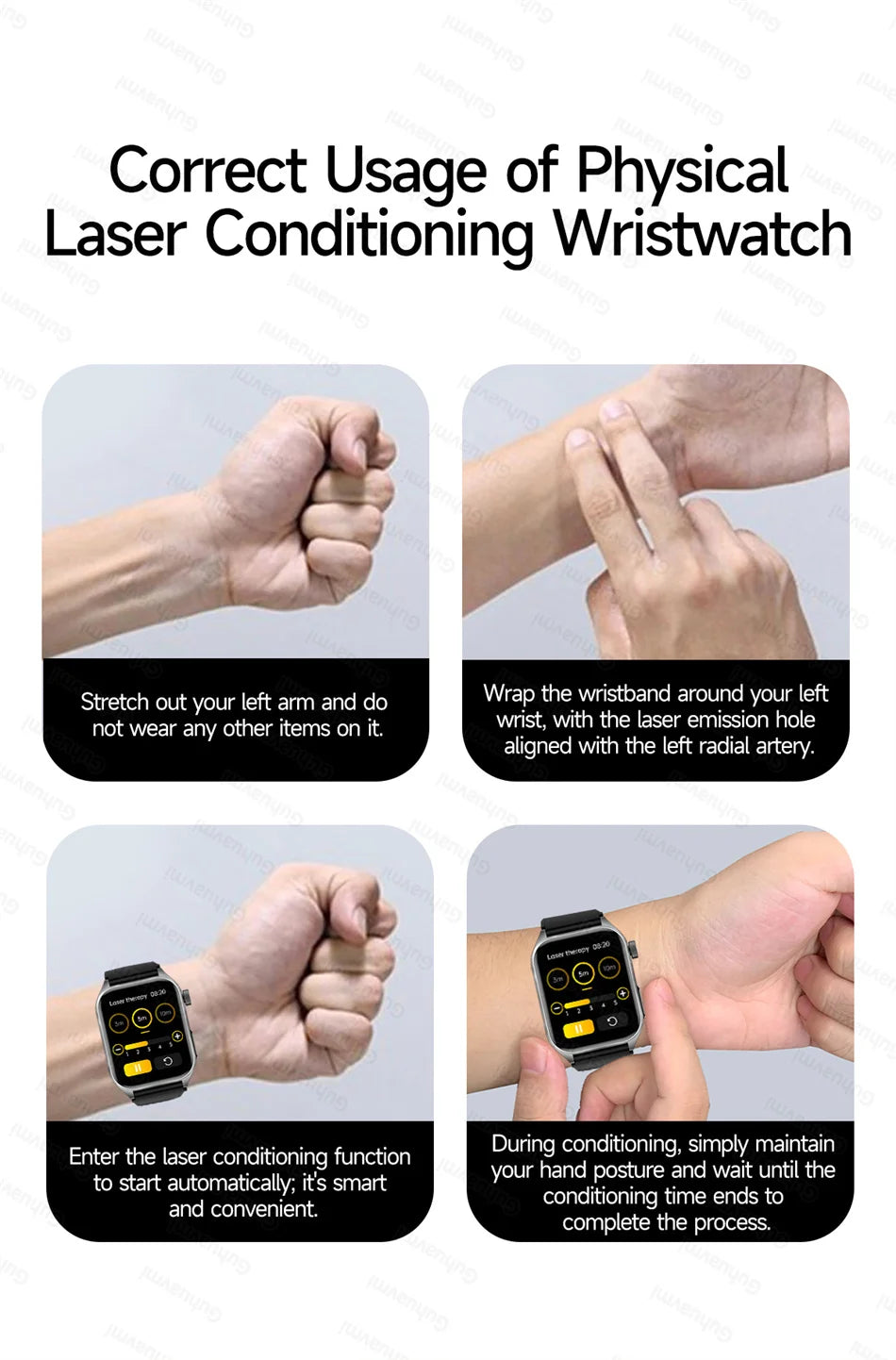 Smart Watch 650nm Dual probe laser health conditioning Blood oxygen Pressure Uric Acid Blood lipid ECG Smartwatch for Man Women