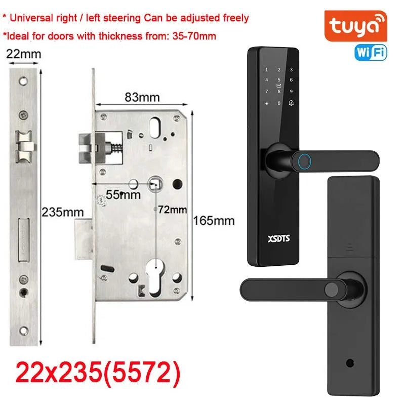 Electronic Smart Door Lock With Biometric Fingerprint Smart Card Password Key Unlock USB Tuya APP Emergency Charge lock For home