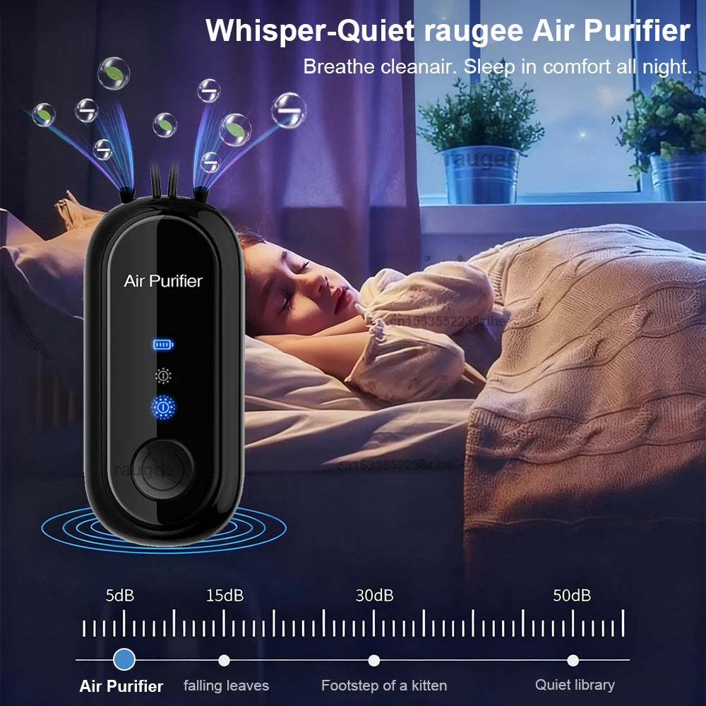 Air Purifier Negative Ion Generator Mini Hanging Neck Air Purifier Portable Air Freshener for Car Home Smoke PM2.5 Virus Remover