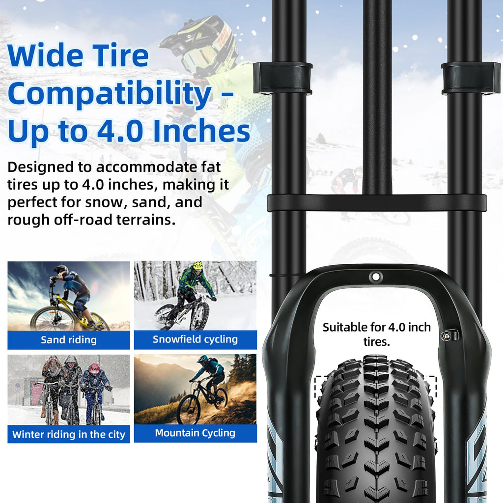 BOLANY Bicycle Snow Front Fork 20 inch 26 inch 4.0 Tire MTB Bike Fork 110mm Travel Double Shoulder Air Supension for E-Bike