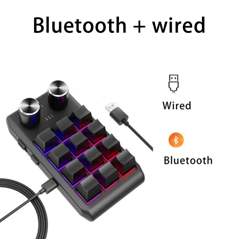 12 Keys 2 Knob Custom Mechanical Keyboard 3 Modes Bluetooth 2.4G Macro Programming Keyboard Hot-swapping Keypad for Gaming PS