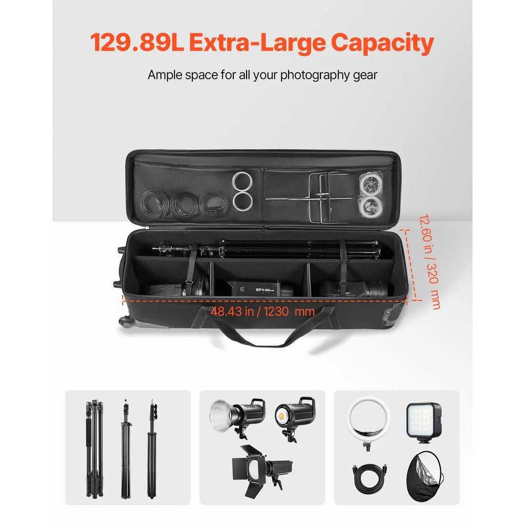 Rolling Camera Carry Bag 51.57 X 14.37 X 14.96 in Studio Equipment Trolley Case for Video & Photography