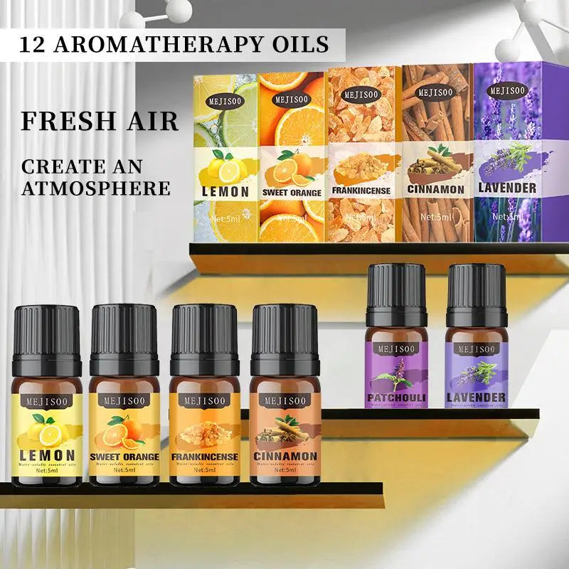12 Flavors Essential Oils For Aroma Diffuser AirHumidifier Home Water-soluble Lavender Eucalyptus Lemon Bergamot 5ml