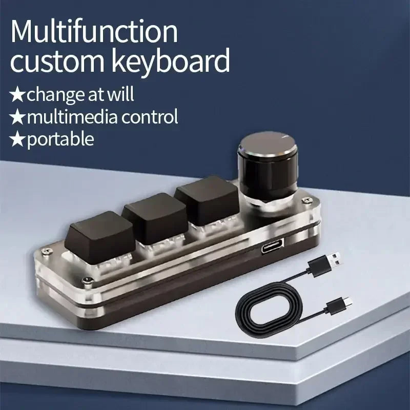 Mini Macro Mechanical Keyboard with 3 Keys 1 Knob USB RGB Gaming Custom Programming Switch Portable Keypad for PC Game Photoshop