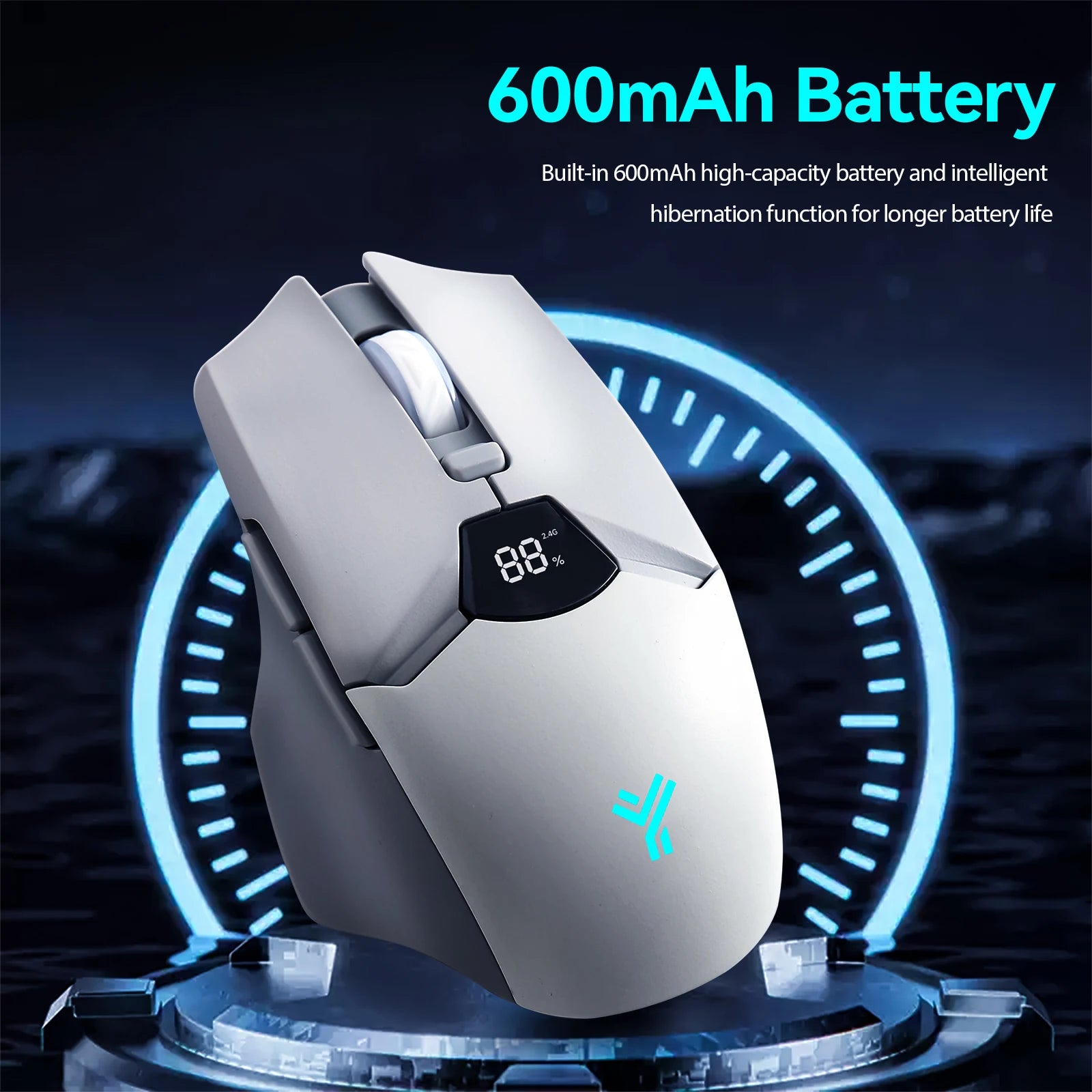 Wireless Mouse 2.4G & Bluetooth, 6-Level DPI (800 to 6400), 600mAh Battery, Ergonomic Design for PC/Laptop, Black & Grey White