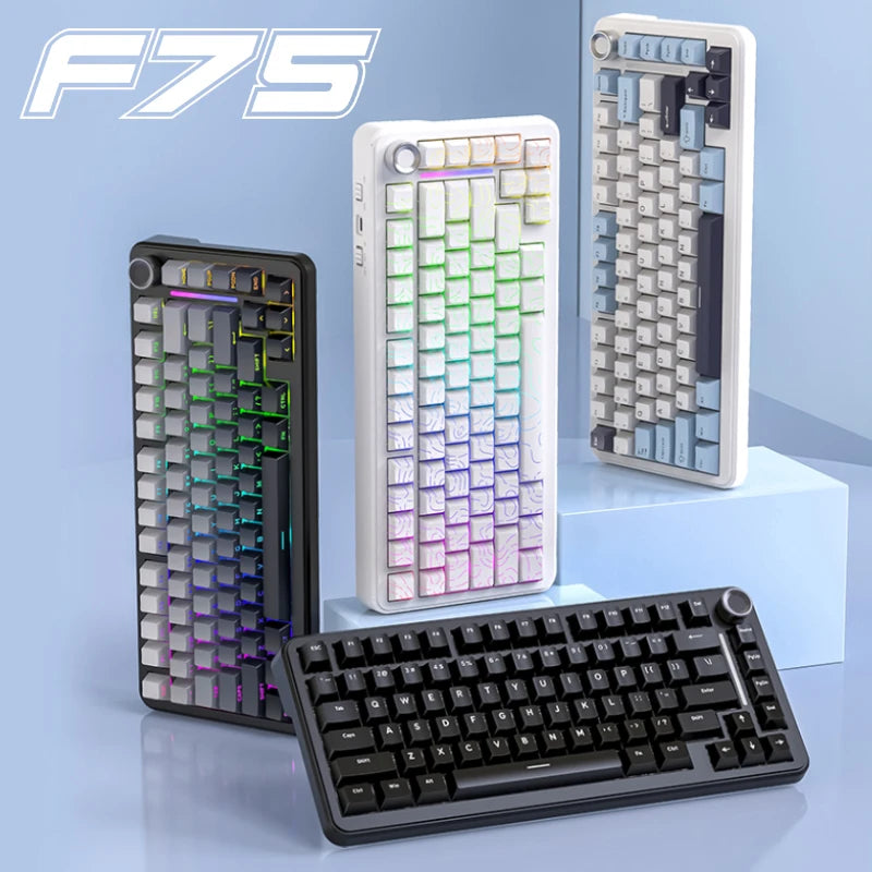F75 Gaming Mechanical Keyboard, 2.4G Wireless/Bluetooth/Wired ,RGB Customized, Gasket Structure,Windows/Macos/Linux