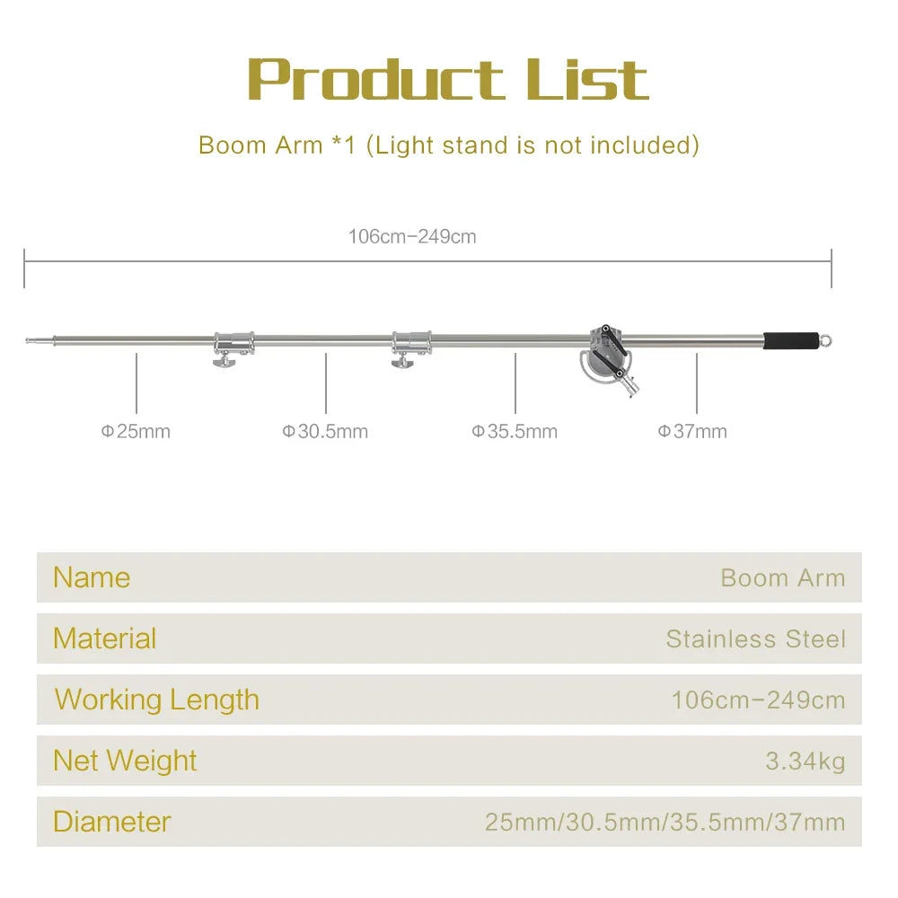 Photographic Equipment Professional Stainless Steel 2.6-3.3m Heavy Duty Light C Stand Studio Softbox Heavy Duty Tripod Carrybag