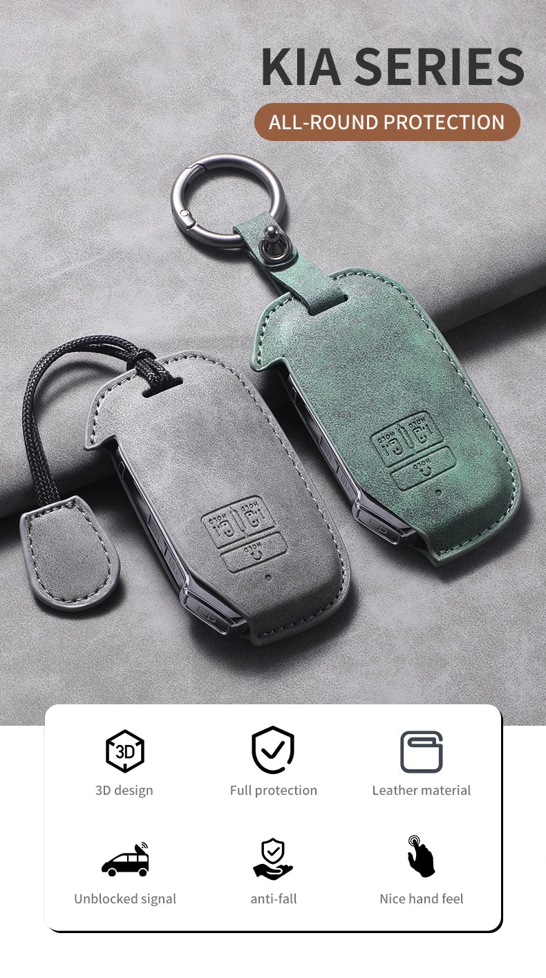 7 Bottons Leather Car Key Case Fob Cover For Kia Carnival K7 2021 2022 Car Remote Key Case Cover Shell Fob Keychian Accessories