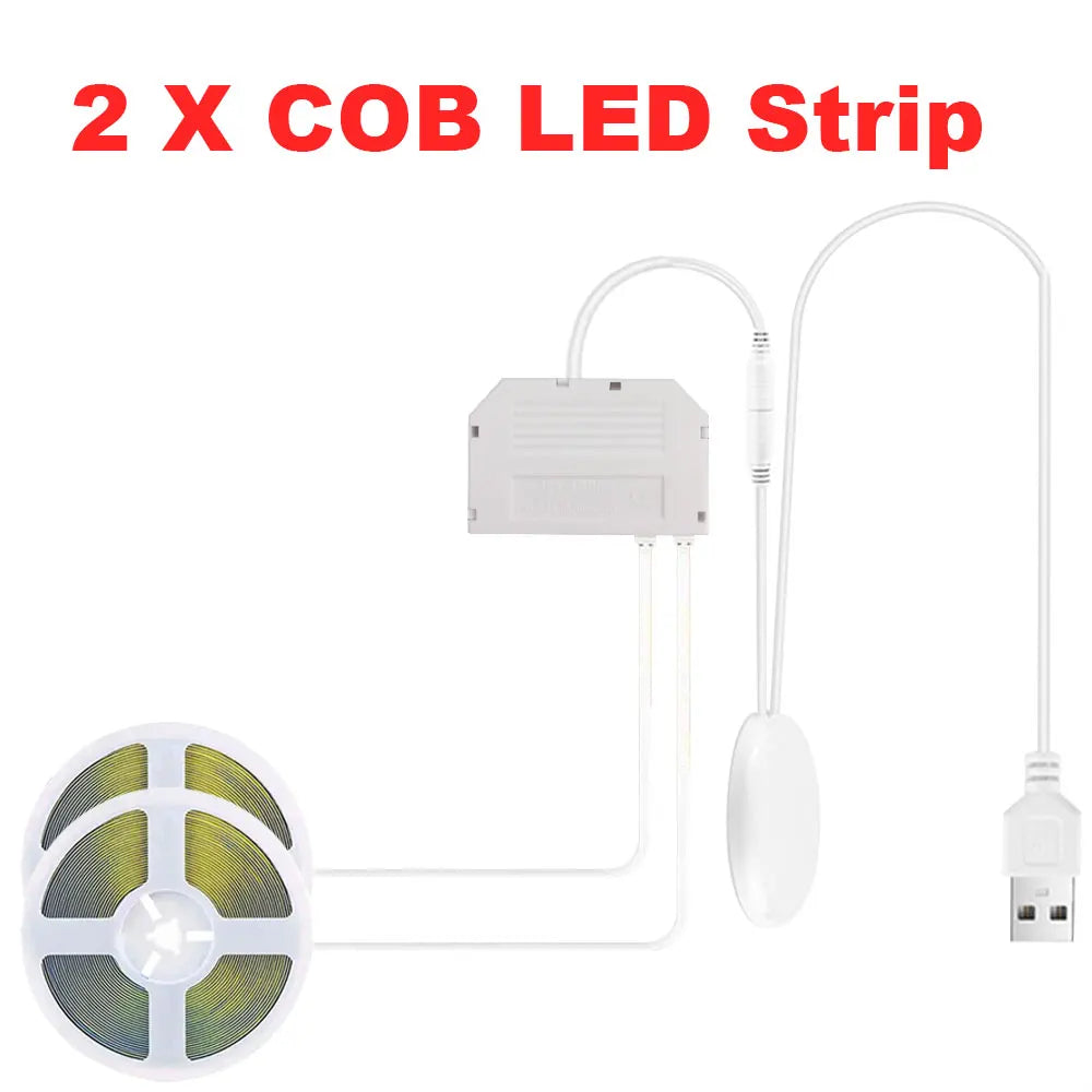 COB LED Strip Lights 5V USB 1/2/3M Strip 1-6 Pcs With Penetrating Wood Touch Dimmer Switch For Kitchen,Showcase,Cabinet Lighting