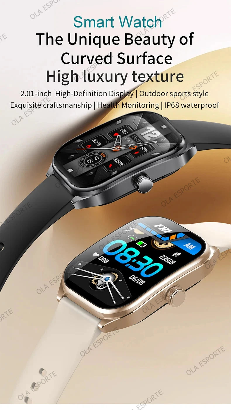 Smart Watch 2.01'' AMOLED Curved Screen IP68 Waterproof Bluetooth Call AI Vioce Assistant Fitness GPS Tracker Smartwatch for Men