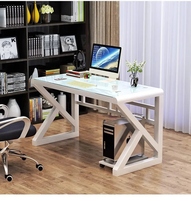 Desktop Computer Desk, Desk, Student Home, Bedroom Tempered Glass Gaming Table, Workbench