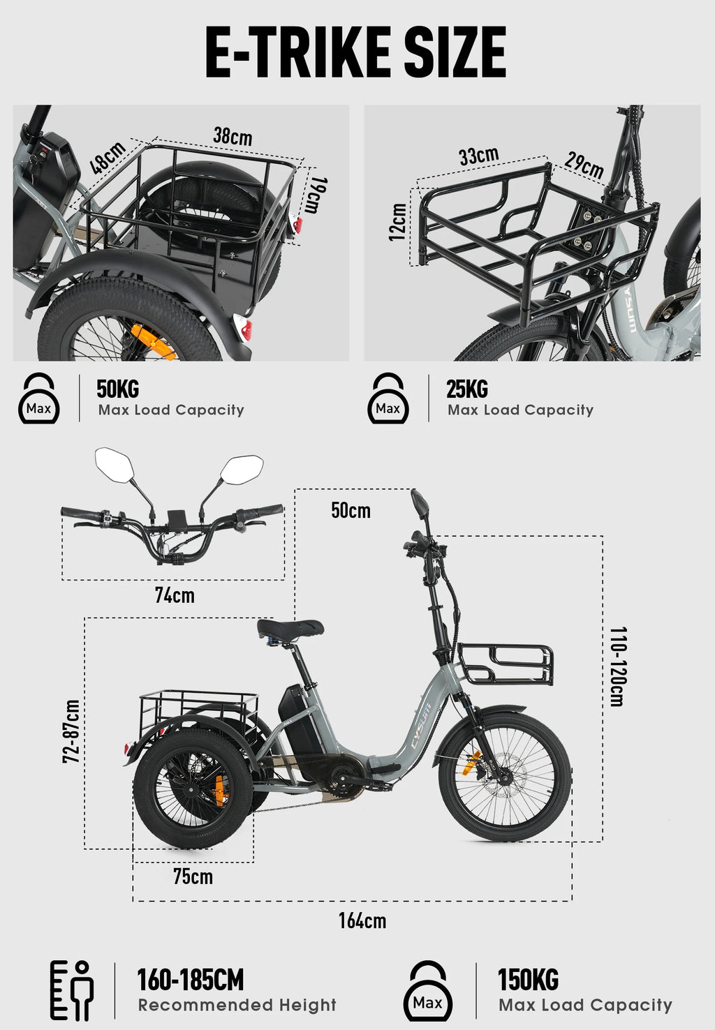 Electric Tricycle 750W Motor 48V 20AH Remover lithium Battery Foldable 3 Wheel Electric Bike 16 Inch Fat Tire 100km Ebike