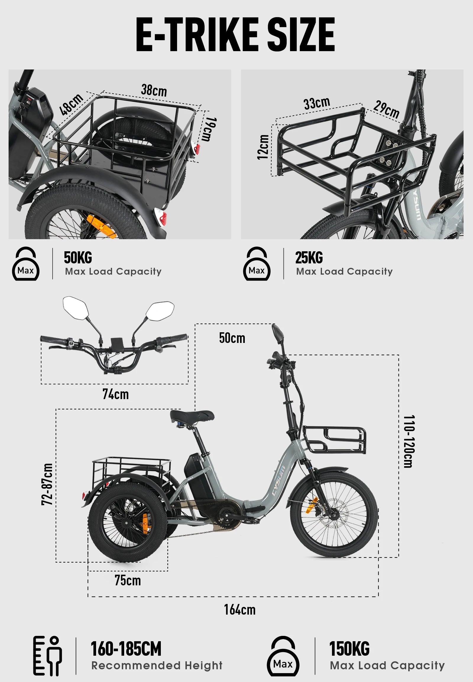 Electric Tricycle 750W Motor 48V 20AH Remover lithium Battery Foldable 3 Wheel Electric Bike 16 Inch Fat Tire 100km Ebike