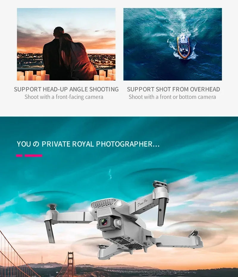 DWI D19 E88 Pro Drone 4K Professional HD RC Airplane Dual Camera Wide Angle Head Remote Quadcopter Toy Helicopter for Adults Kid