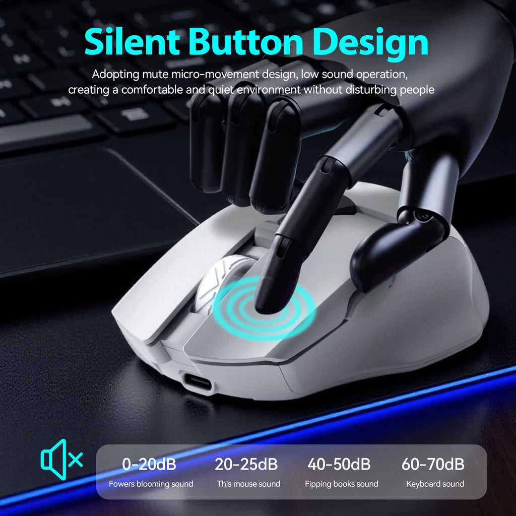 Wireless Mouse 2.4G & Bluetooth, 6-Level DPI (800 to 6400), 600mAh Battery, Ergonomic Design for PC/Laptop, Black & Grey White