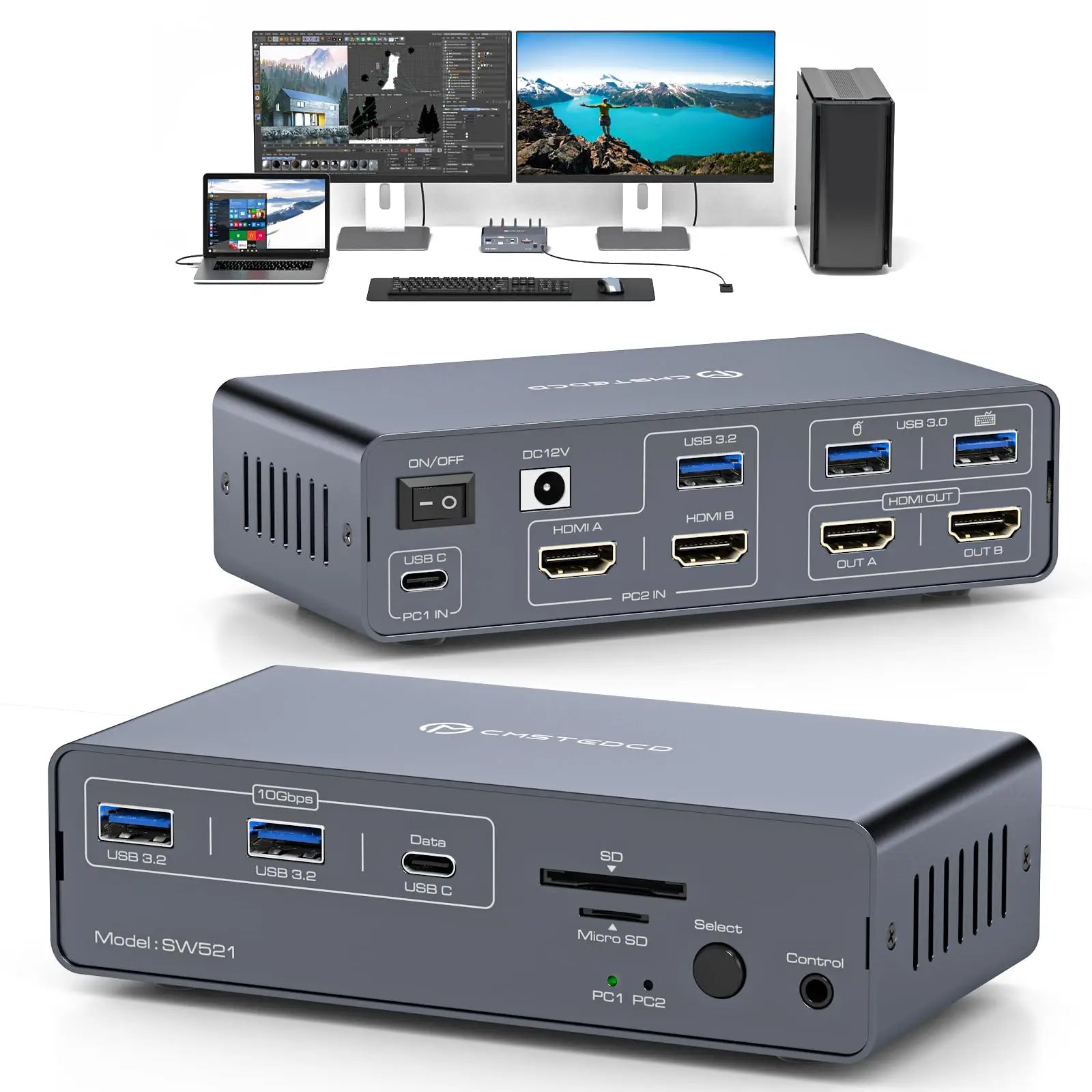 HDMI Displayport USB C Docking Station Dual Monitor for Laptop & Desktop (13-in-1) MST DP1.4 4K@120Hz+HDMI2.0 4K@60Hz,10Gbp data