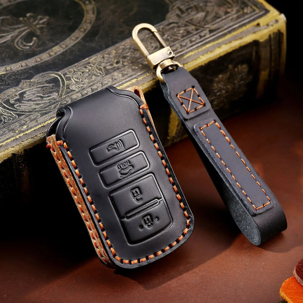Luxury Leather Car Key Case Cover Fob Protect for Kia 4 Button Sorento K900 K7 Cadenza Accessories Keychain Holder Shell Bag
