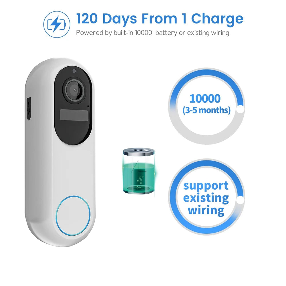 Tuya Smart Video Doorbell Waterproof Night Vision Home Security 1080P Camera Digital Visual Intercom 2.4GHz 5GHz WIFI Doorbell