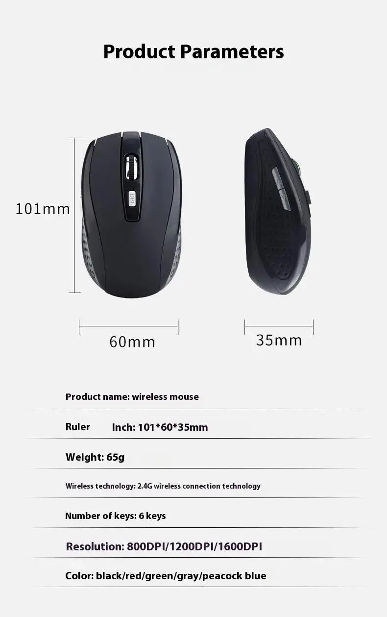 Wireless Mouse Silent Mouse 2.4G Portable Mobile Optical Office Mouse Adjustable 800/1200/1600 DPI For Notebook Laptops Computer