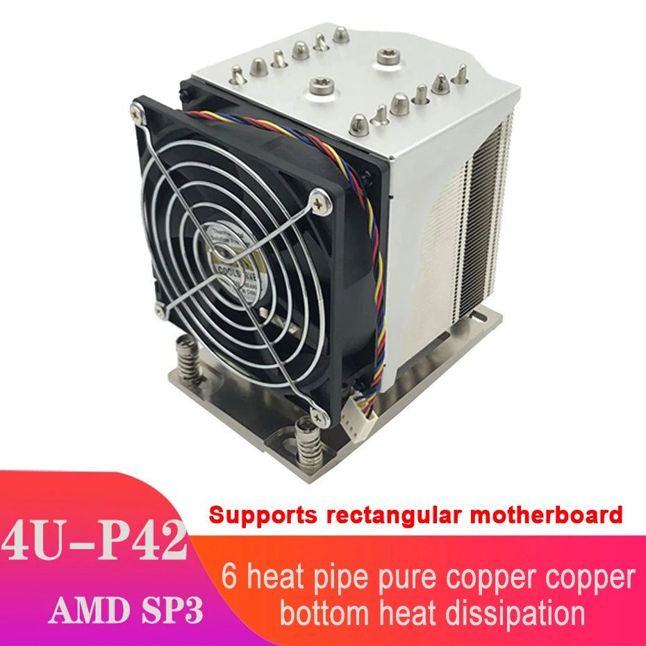 COOLSERVER P42 4U 6 Heatpipe CPU Cooler 250W 4pin PWM Fan Radiator Workstation/Server Heatsink For AMD SP3 Motherboard