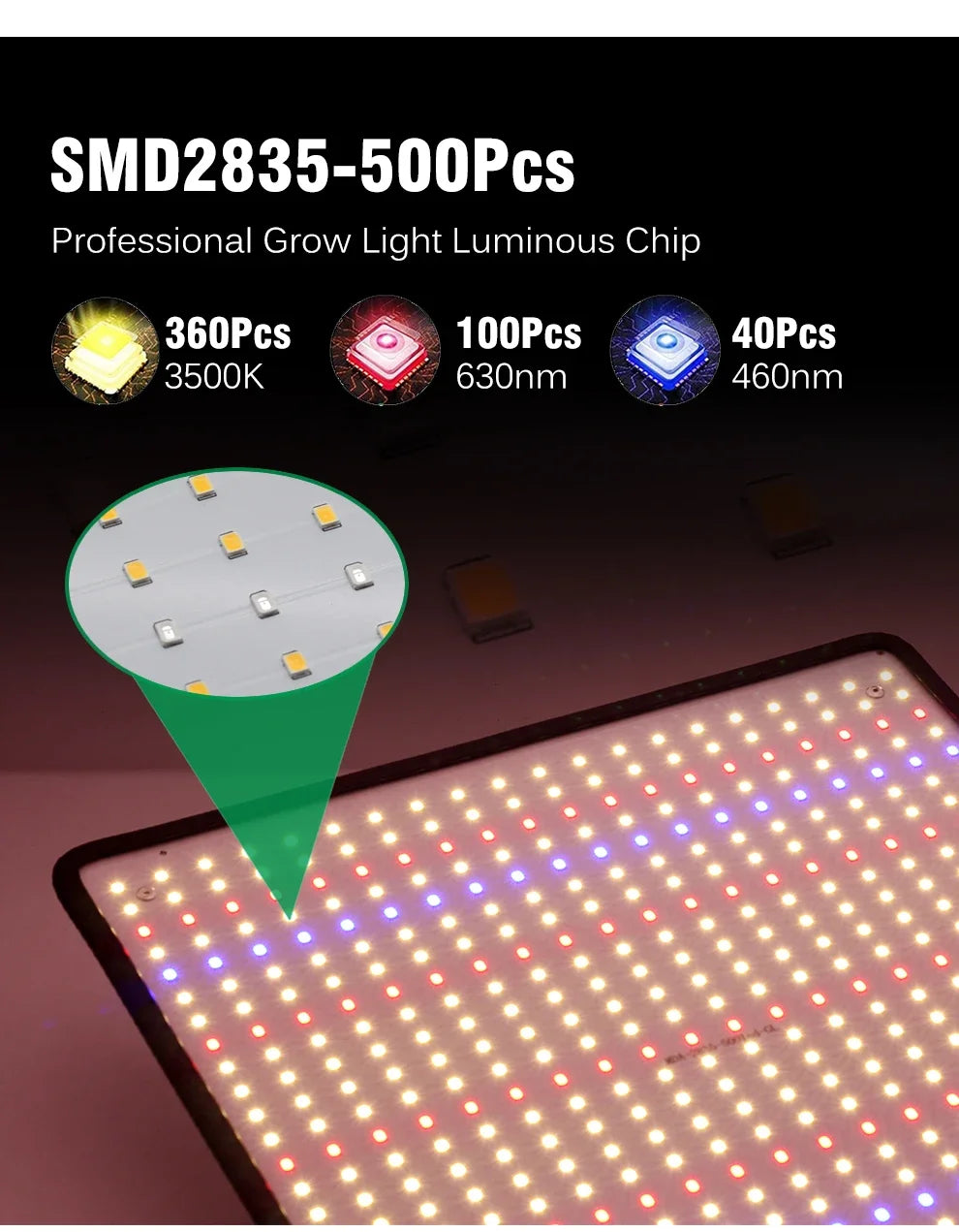 40W LED Grow Light Full Spectrum Phyto Lamp for Indoor Grow Tent Plants Growth AC85-240V Universal Voltage