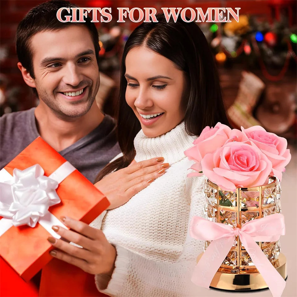 LED Crystal Rose Table Lamp 3 Colors Dimmable Magic Cube Rose Creative  Atmosphere Lights Bedroom Bedside Decor Lighting Gift ﻿