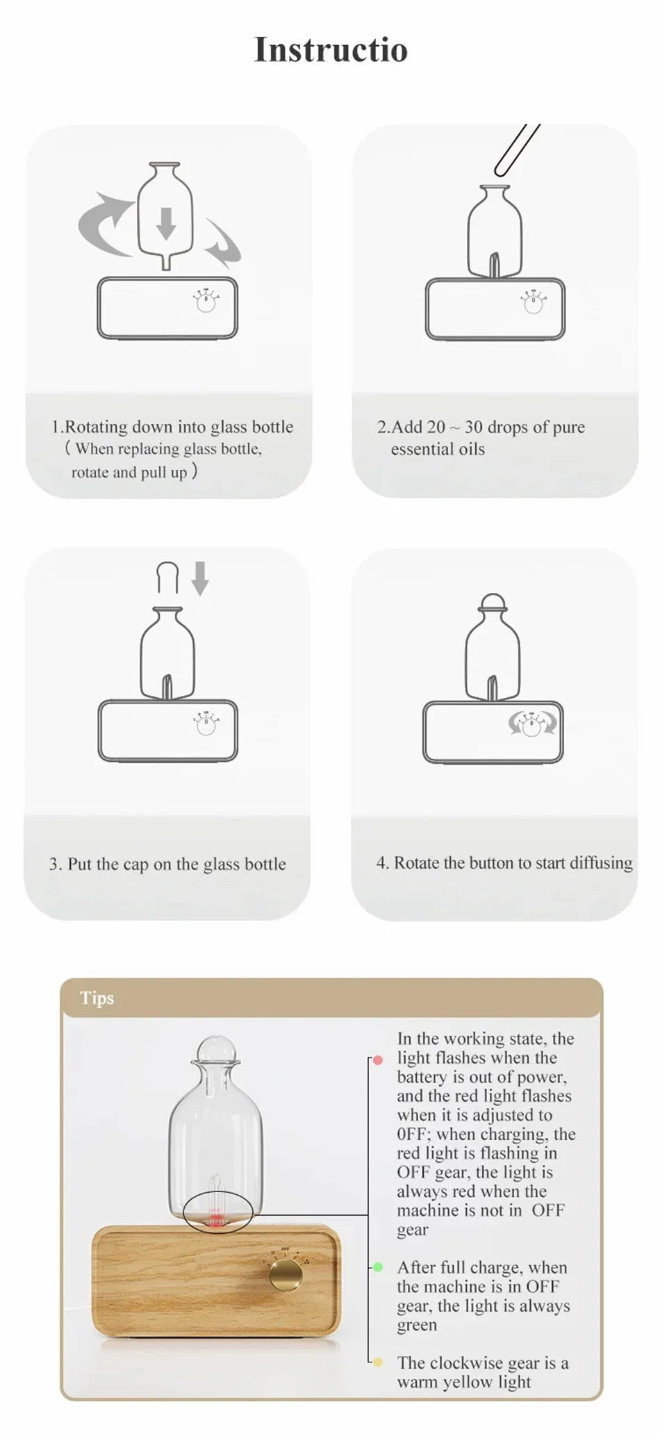 Nebulizing Essential Oil Diffusers For Aromatherapy - Battery Operated Diffuser Wood & Glass Oil Diffuser For Home Office