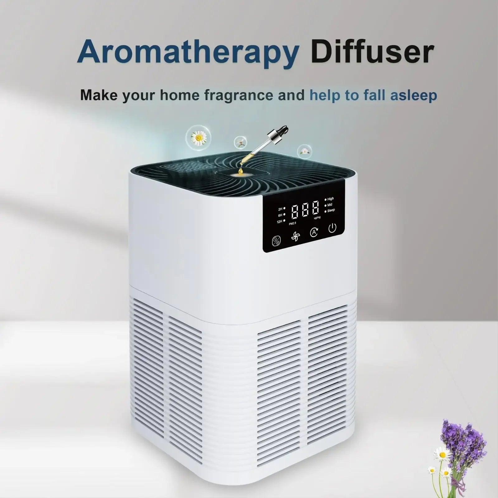 Home Air Purifier for Bedroom, Removes Smoke, Pollen, Dandruff, Hair Odor, with Sleep Mode Speed Control, Can Add Aromatherapy