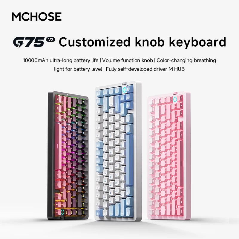 Gaming Mechanical Keyboard MCHOSE G75 V2 RGB  2.4G Connection Hot Swappable RGB Gasket Structure PC