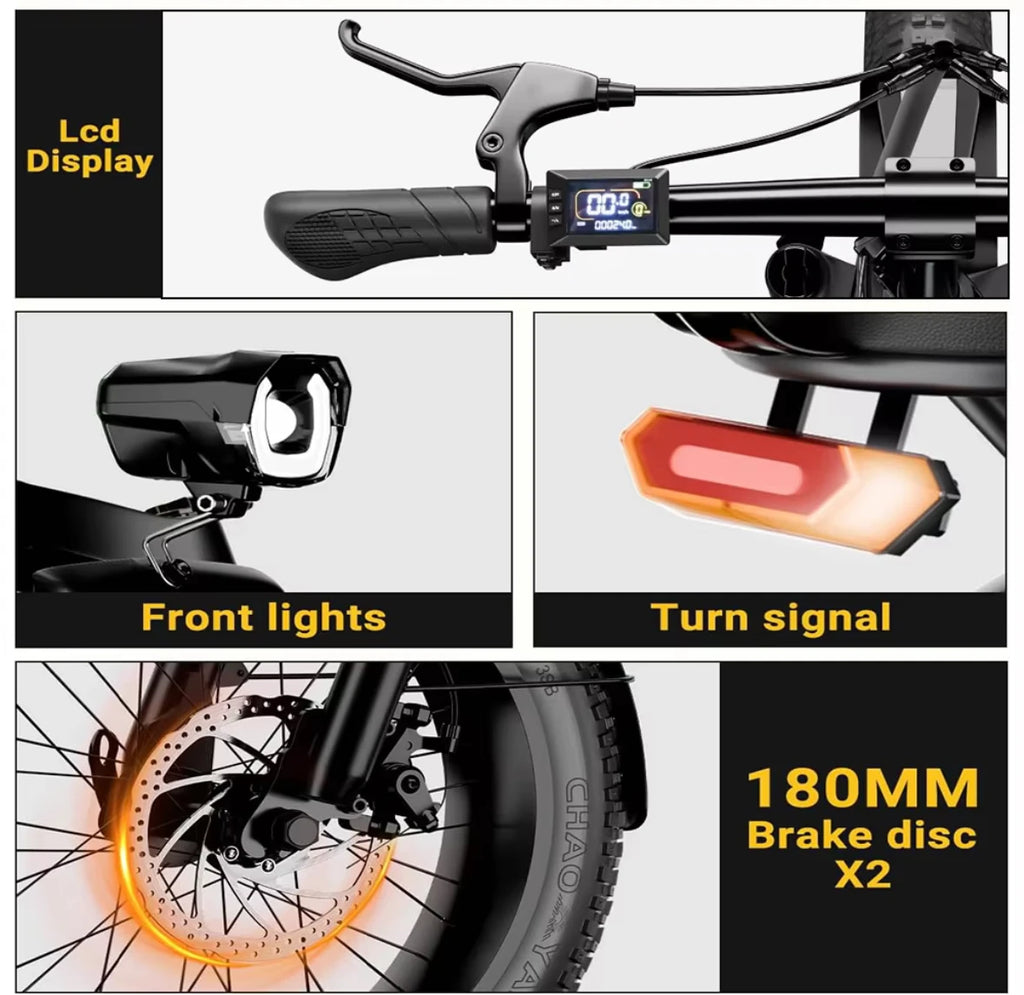 48V13AH detachable battery electric scooter, 20-inch foldable parent-child riding E-BIKE. , 1000W brushless motor electric bicyc