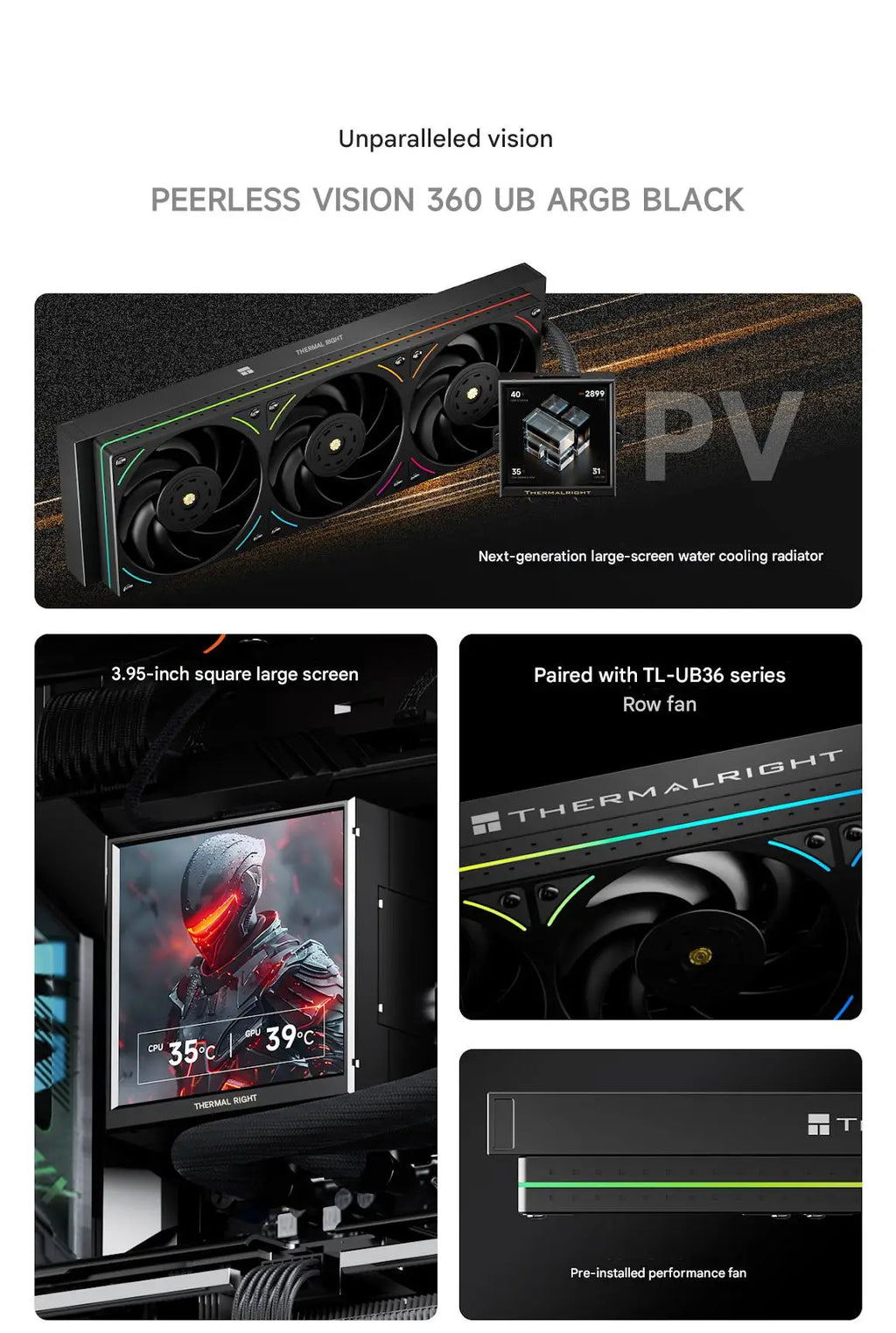 Thermalright PEERLESS VISION 360 UB ARGB All-In-One Liquid CPU Cooler, DIY Theme/With 3.95-Inch Display for LGA 1851/AM5/AM4