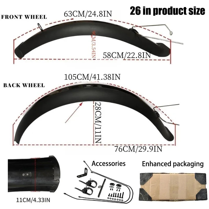 Fat Tire Mountain Bike Mudguard Snow Bicycle Full Coverage Front and Rear Fender Set for Fat Tire Bike E-Bike (20/26x4.0 INCH)