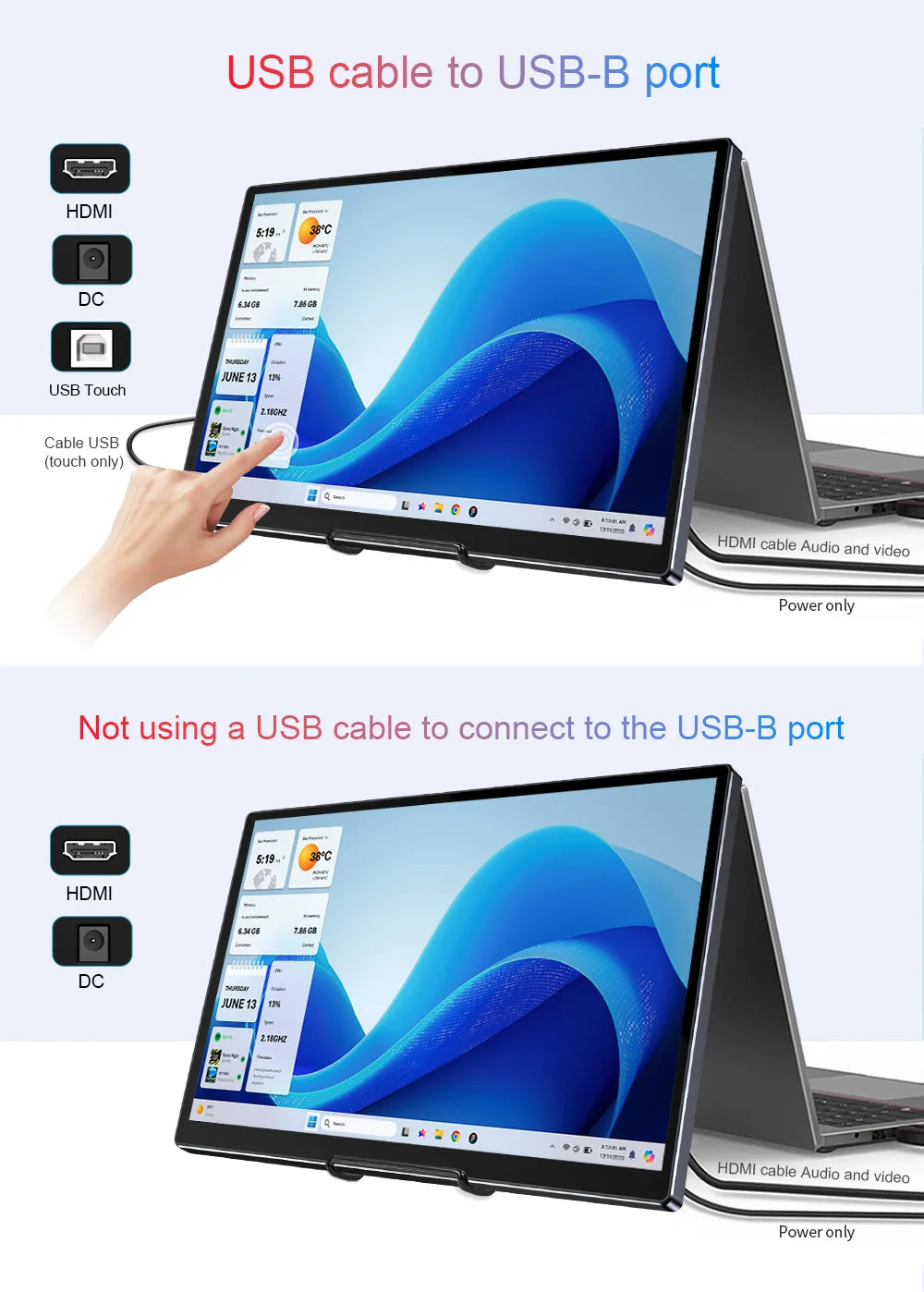14 inch Portable Monitor Touch Screen with 1920X1200 IPS Office Computer Second Display for Laptop Phone CCTV DIY Car Syteam