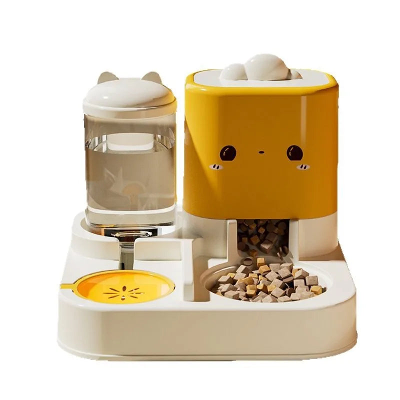 Cute Smiling Cat Automatic Feeder And Water Dispenser Pet Supplies Feeding Organizer Suitable for Cats And Small Dogs