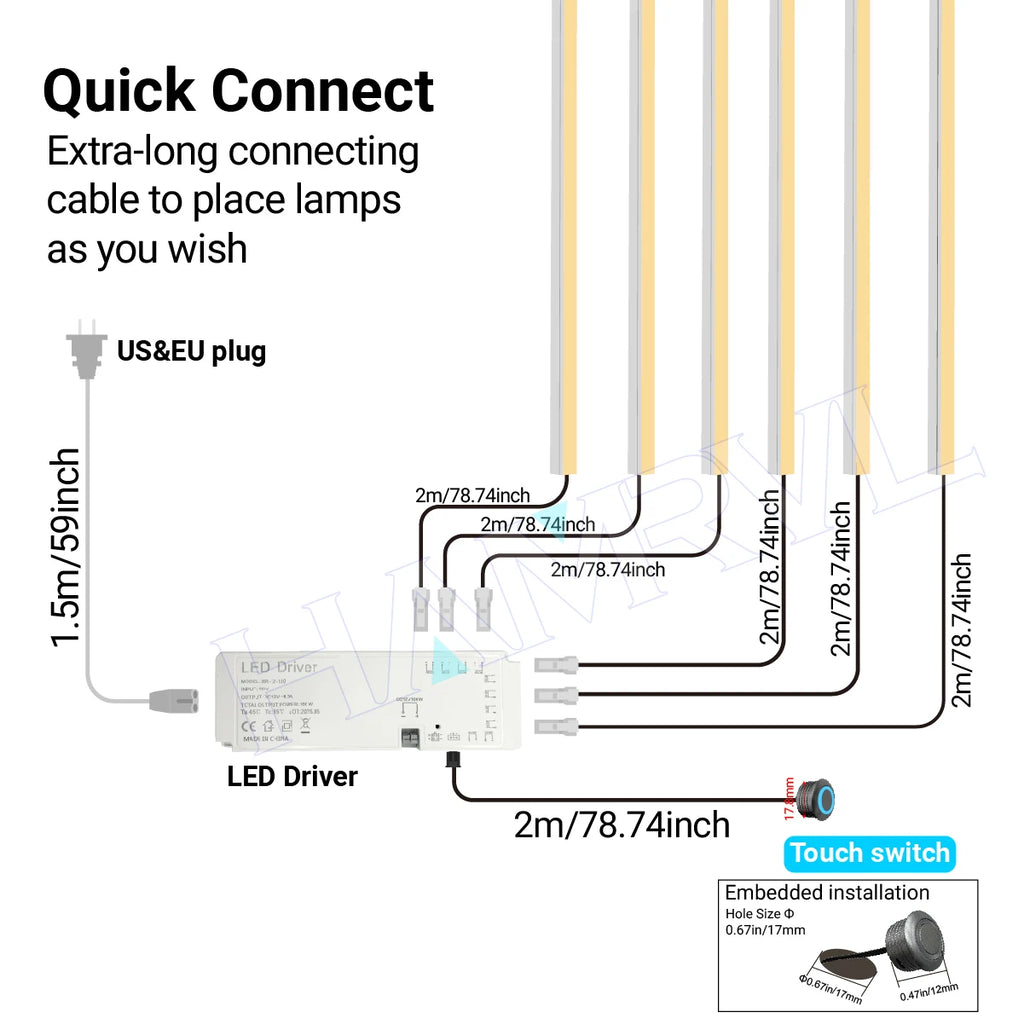 Touch Sensor LED for Wood Slat Wall Panels Decor No-drill Black/Silver Aluminum Bar Light Shelf Kitchen Wardrobe Closet Lighting