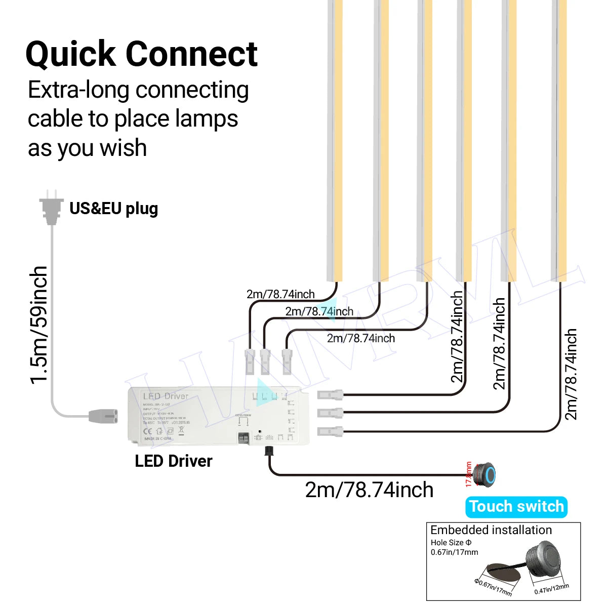 Touch Sensor LED for Wood Slat Wall Panels Decor No-drill Black/Silver Aluminum Bar Light Shelf Kitchen Wardrobe Closet Lighting