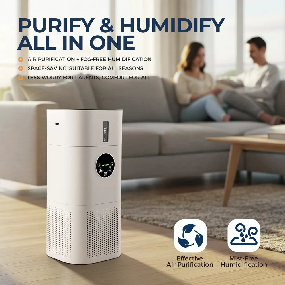 2-in-1 Air Purifier with Humidifier Combo for Home Allergies and Pets Hair, Smokers in Bedroom, H13 True HEPA Filter