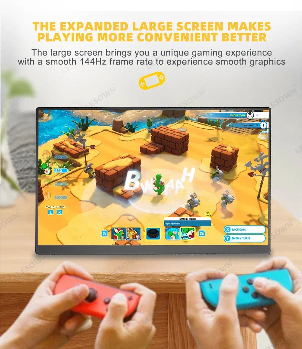LESOWN 120Hz 2.5K Monitor 11.6 14 16 inch IPS 3840x2160 UHD VESA Gaming External Screen USB-C Display with Speaker Plastic Shell